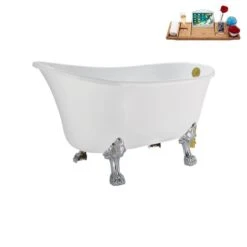 Streamline 25.6-in X 51.2-in White Acrylic Oval Reversible Drain Freestanding Bathtub - Tray Included