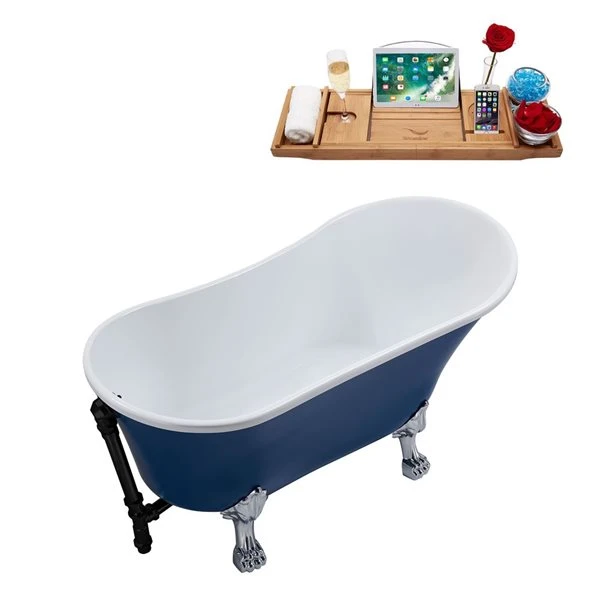 Streamline 26.8-in X 55.1-in Dark Blue Acrylic Oval Reversible Drain Clawfoot Bathtub - Tray Included - Image 3
