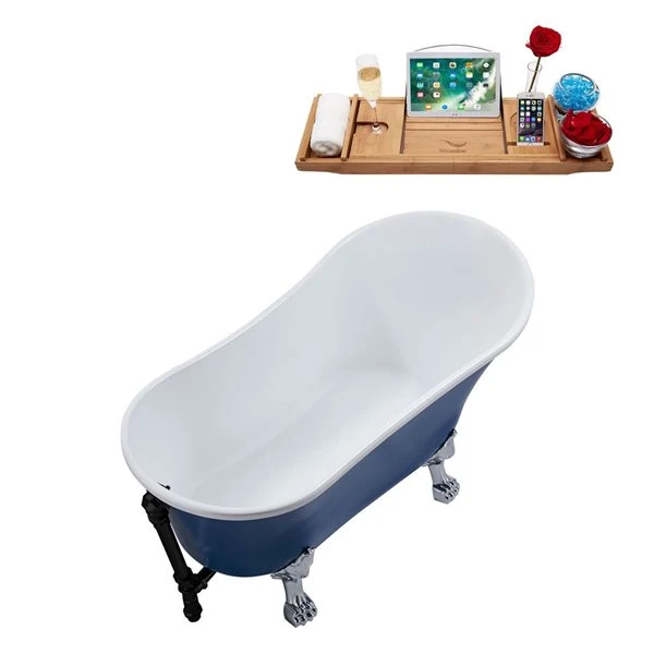 Streamline 26.8-in X 55.1-in Dark Blue Acrylic Oval Reversible Drain Clawfoot Bathtub - Tray Included