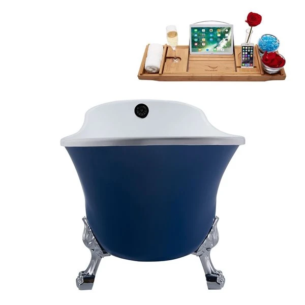 Streamline 26.8-in X 55.1-in Dark Blue Acrylic Oval Reversible Drain Clawfoot Bathtub - Tray Included - Image 2