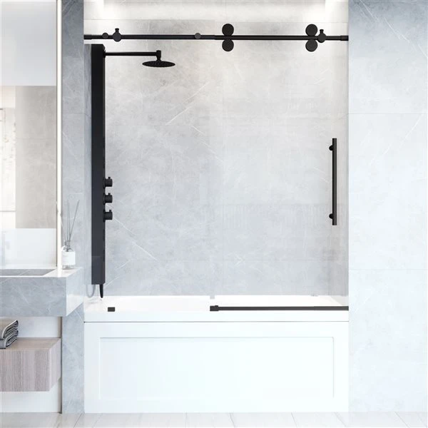 Vigo Elan 66-in H Frameless Matte Black Sliding Laminated Glass Sliding Tub Door - Image 2
