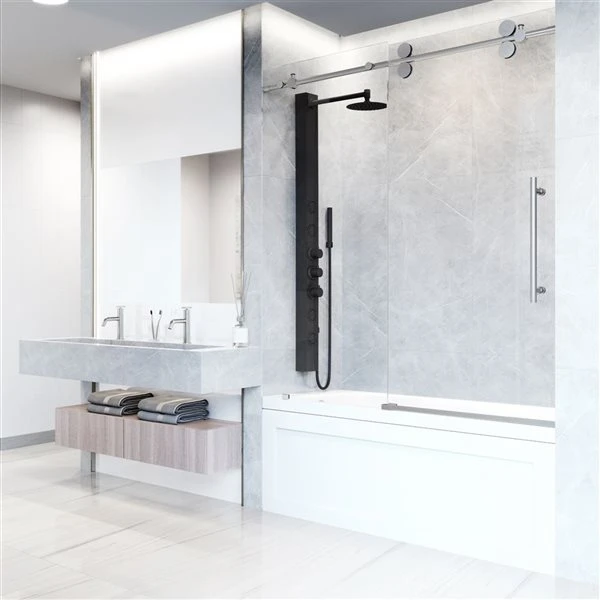Vigo Elan 66-in H Frameless Stainless Steel Sliding Laminated Glass Shower Door - Image 3