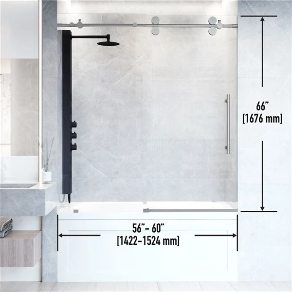 Vigo Elan 66-in H Frameless Stainless Steel Sliding Laminated Glass Shower Door - Image 4