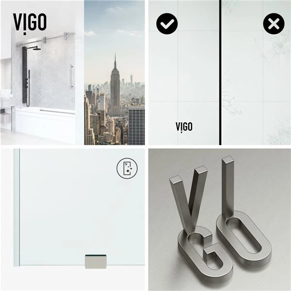 Vigo Elan 66-in H Frameless Stainless Steel Sliding Laminated Glass Shower Door - Image 2