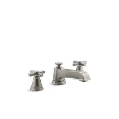 KOHLER Pinstripe Pure Vibrant Brushed Nickel Two-Handle Deck Mount Roman Bathtub Faucet