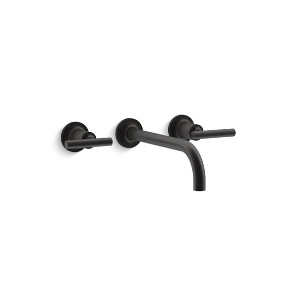 KOHLER Coralais Matte Black Two-Handle Wall-mount Widespread Bathroom Sink Faucet