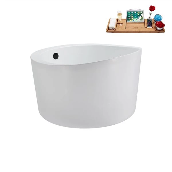Streamline 43.3-in X 43.3-in Glossy White Acrylic Round Freestanding Bathtub And A Matte Black Reversible Drain With Tray - Image 2