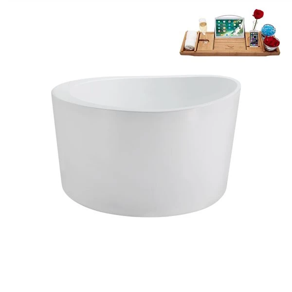 Streamline 43.3-in X 43.3-in Glossy White Acrylic Round Freestanding Bathtub And A Brushed Nickel Reversible Drain With Tray - Image 3