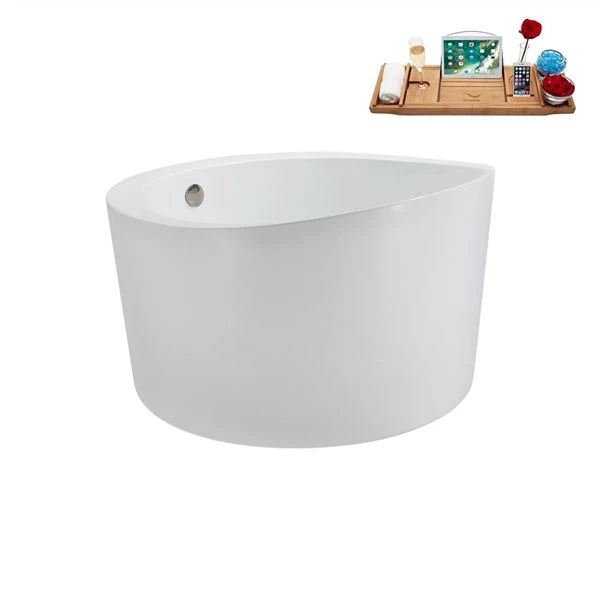 Streamline 43.3-in X 43.3-in Glossy White Acrylic Round Freestanding Bathtub And A Brushed Nickel Reversible Drain With Tray - Image 5