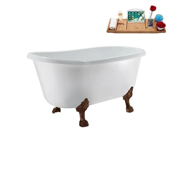 Streamline 29.5 X 63-in Glossy White Acrylic Clawfoot Bathtub And A Brushed Nickel Reversible Drainwith Tray - Image 3