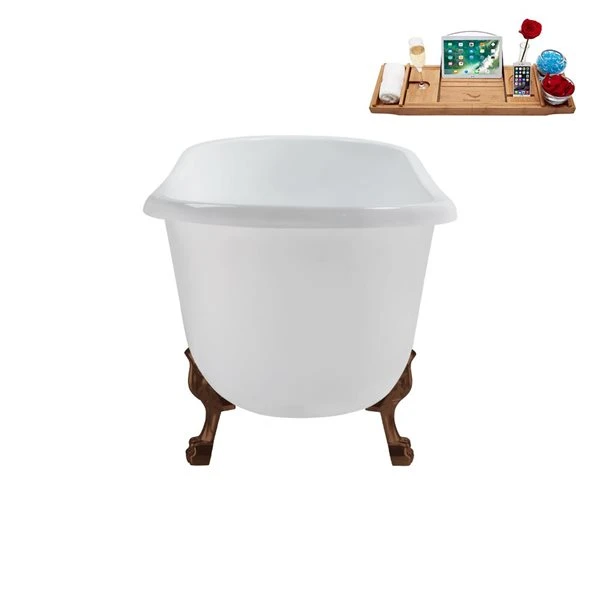 Streamline 29.5 X 63-in Glossy White Acrylic Clawfoot Bathtub And A Brushed Nickel Reversible Drainwith Tray - Image 5