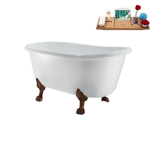 Streamline 29.5 X 63-in Glossy White Acrylic Clawfoot Bathtub And A Brushed Nickel Reversible Drainwith Tray - Image 4