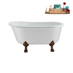 Streamline 29.5 X 63-in Glossy White Acrylic Clawfoot Bathtub And A Brushed Nickel Reversible Drainwith Tray