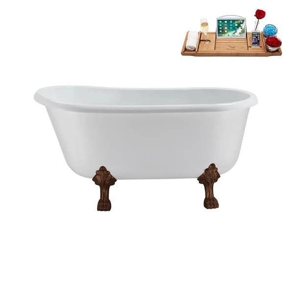 Streamline 29.5 X 63-in Glossy White Acrylic Clawfoot Bathtub And A Brushed Nickel Reversible Drainwith Tray