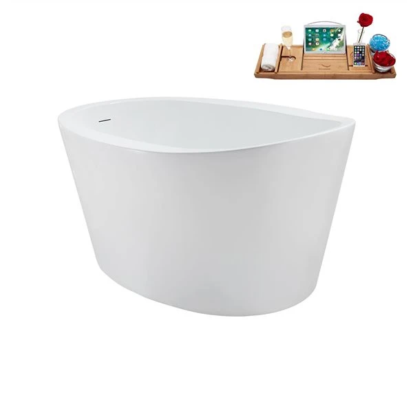 Streamline 35.4-in X 50.8-in Glossy White Acrylic Round Freestanding Bathtub And A Brushed Gold Reversible Drain With Tray - Image 5