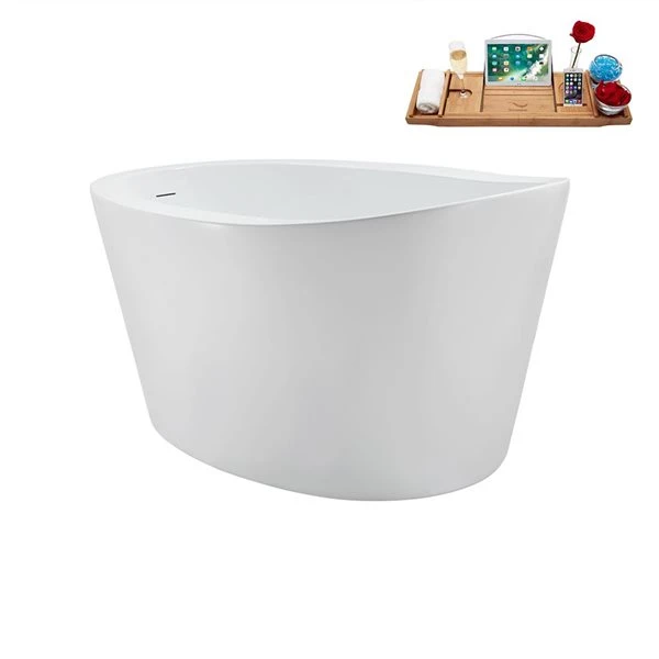 Streamline 35.4-in X 50.8-in Glossy White Acrylic Round Freestanding Bathtub And A Brushed Gold Reversible Drain With Tray - Image 2