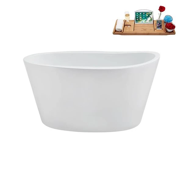 Streamline 35.4-in X 50.8-in Glossy White Acrylic Round Freestanding Bathtub And A Brushed Gold Reversible Drain With Tray - Image 3