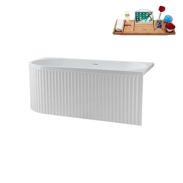 Streamline 28.3 X 59.1-in Glossy White Acrylic Freestanding Bathtub And A White Center Drain With Tray - Image 3