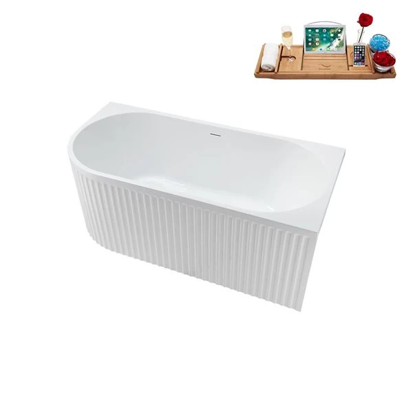Streamline 28.3 X 59.1-in Glossy White Acrylic Freestanding Bathtub And A White Center Drain With Tray