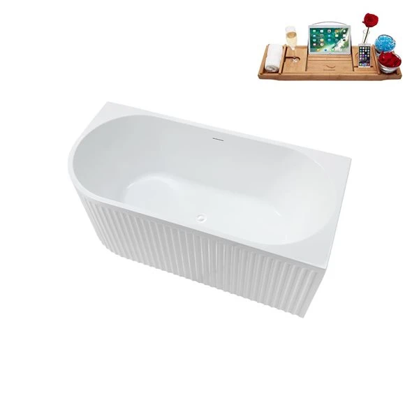 Streamline 28.3 X 59.1-in Glossy White Acrylic Freestanding Bathtub And A White Center Drain With Tray - Image 5