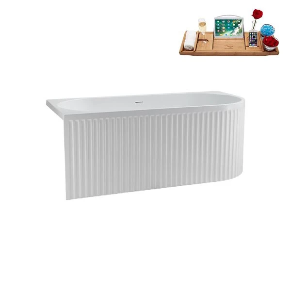 Streamline 28.3 X 59.1-in Glossy White Acrylic Freestanding Bathtub And A Matte Black Center Drain With Tray - Image 2