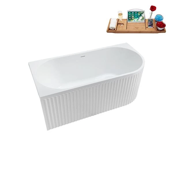 Streamline 28.3 X 59.1-in Glossy White Acrylic Freestanding Bathtub And A Matte Black Center Drain With Tray - Image 3
