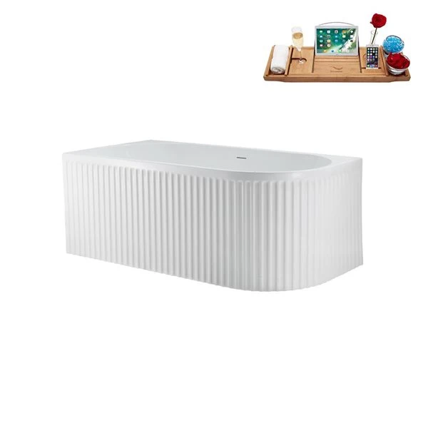 Streamline 28.3 X 59.1-in Glossy White Acrylic Freestanding Bathtub And A Matte Black Center Drain With Tray - Image 5