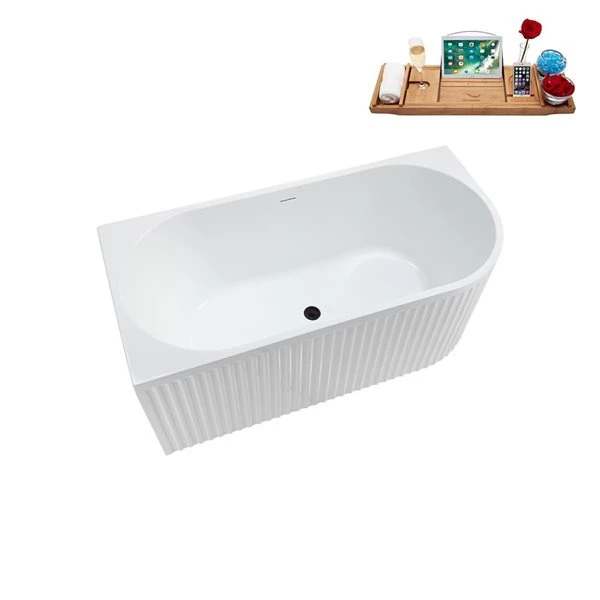 Streamline 28.3 X 59.1-in Glossy White Acrylic Freestanding Bathtub And A Matte Black Center Drain With Tray - Image 4