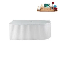 Streamline 28.3 X 59.1-in Glossy White Acrylic Freestanding Bathtub And A Matte Black Center Drain With Tray