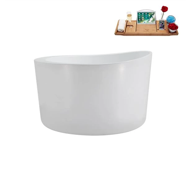 Streamline 43.3-in X 43.3-in Glossy White Acrylic Round Freestanding Bathtub And A Brushed Metal Reversible Drain With Tray - Image 2