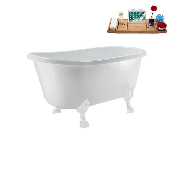 Streamline 29.5 X 63-in Glossy White Acrylic Clawfoot Bathtub And A Brushed Metal Reversible Drain With Tray - Image 3