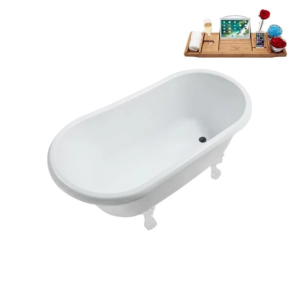Streamline 29.5 X 63-in Glossy White Acrylic Clawfoot Bathtub And A Brushed Metal Reversible Drain With Tray - Image 2