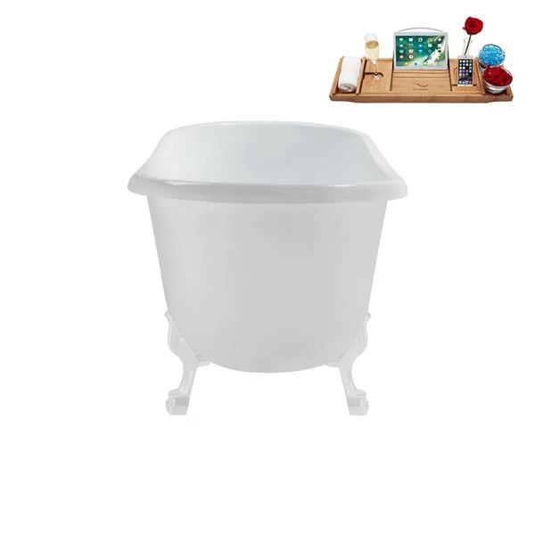 Streamline 29.5 X 63-in Glossy White Acrylic Clawfoot Bathtub And A Brushed Metal Reversible Drain With Tray