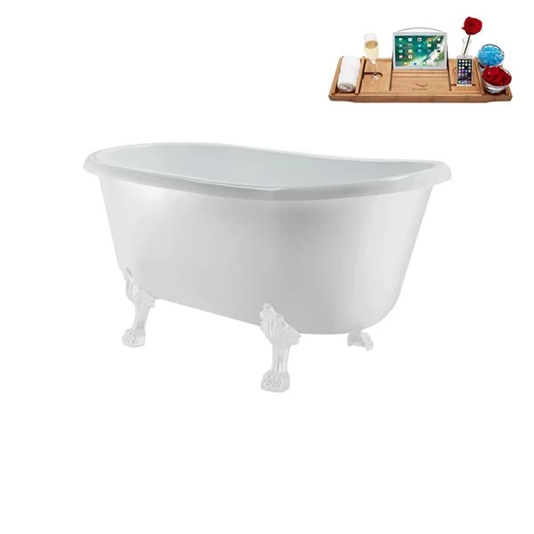 Streamline 29.5 X 63-in Glossy White Acrylic Clawfoot Bathtub And A Brushed Metal Reversible Drain With Tray - Image 5