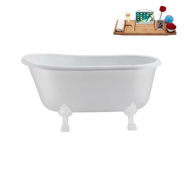 Streamline 29.5 X 63-in Glossy White Acrylic Clawfoot Bathtub And A Brushed Metal Reversible Drain With Tray - Image 4