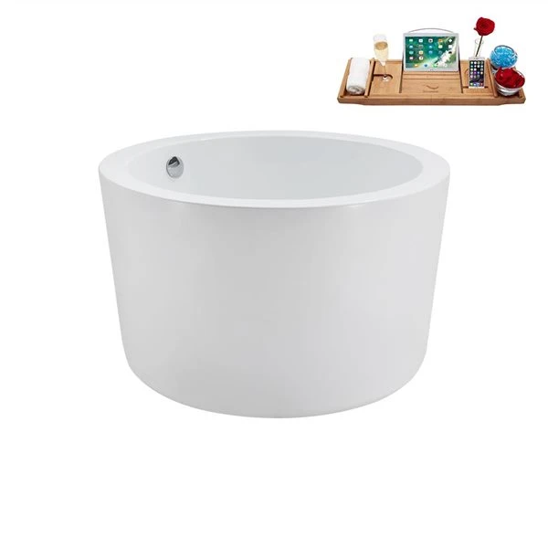 Streamline 41.1-in X 41.1-in Glossy White Acrylic Round Freestanding Bathtub And A Polished Chrome Center Drain With Tray - Image 5