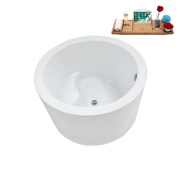 Streamline 41.1-in X 41.1-in Glossy White Acrylic Round Freestanding Bathtub And A Polished Chrome Center Drain With Tray - Image 3