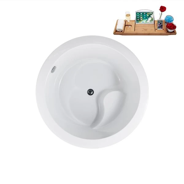 Streamline 41.1-in X 41.1-in Glossy White Acrylic Round Freestanding Bathtub And A Polished Chrome Center Drain With Tray