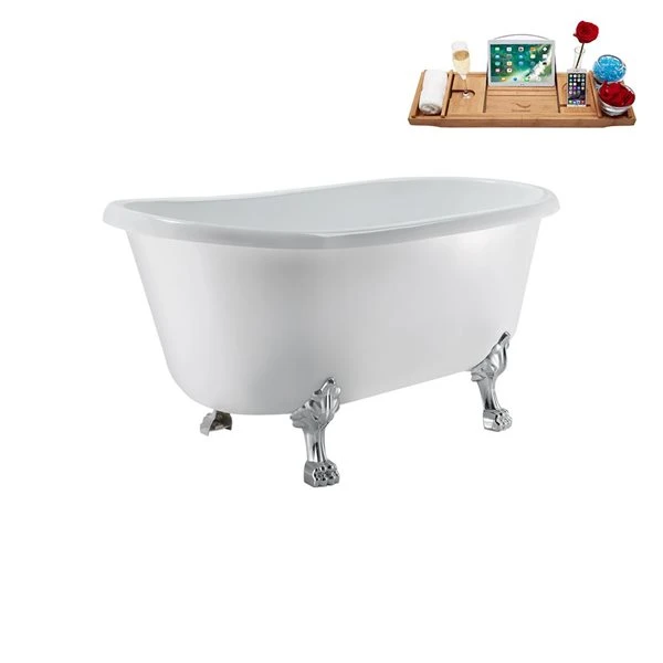 Streamline 29.5 X 63-in Glossy White Acrylic Clawfoot Bathtub And A Matte Black Reversible Drain With Tray