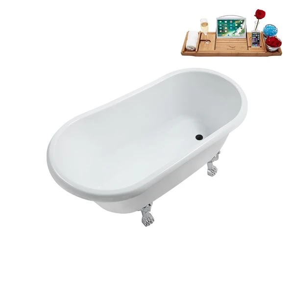 Streamline 29.5 X 63-in Glossy White Acrylic Clawfoot Bathtub And A Matte Black Reversible Drain With Tray - Image 3
