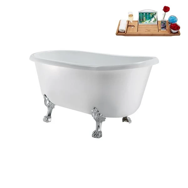 Streamline 29.5 X 63-in Glossy White Acrylic Clawfoot Bathtub And A Matte Black Reversible Drain With Tray - Image 2