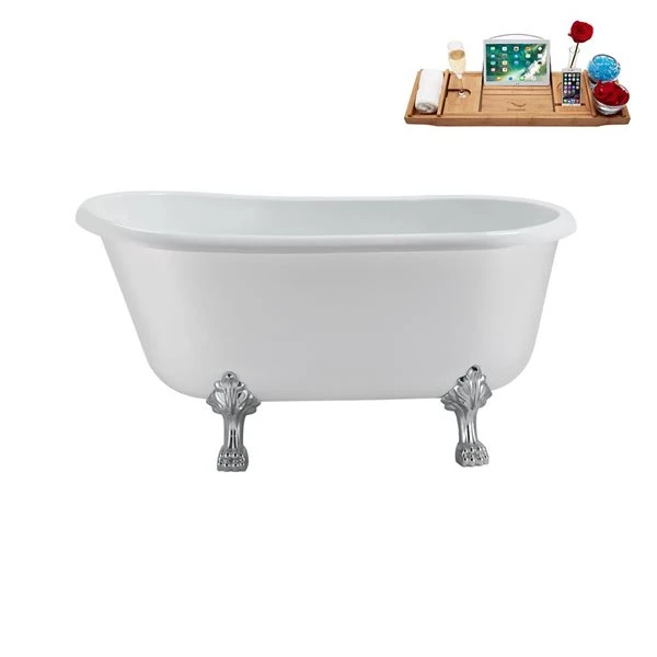 Streamline 29.5 X 63-in Glossy White Acrylic Clawfoot Bathtub And A Matte Black Reversible Drain With Tray - Image 4