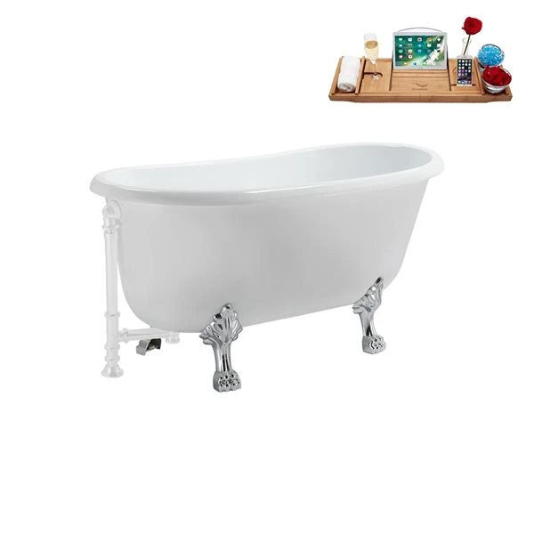 Streamline 29.5 X 63-in Glossy White Acrylic Clawfoot Bathtub And A White Reversible Drain With Tray