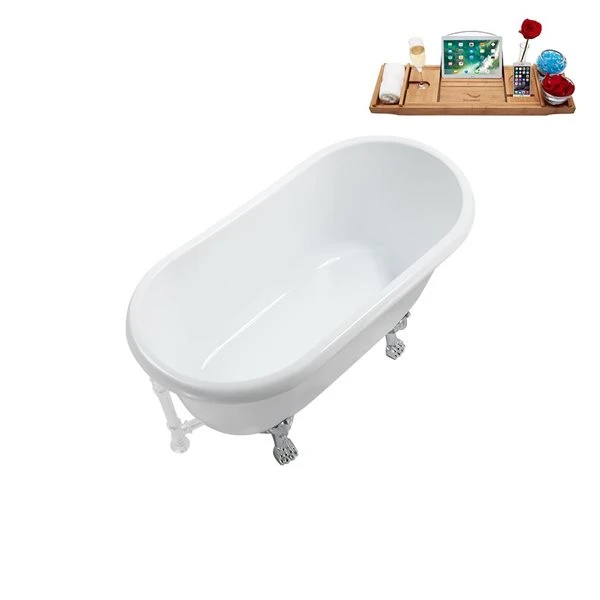 Streamline 29.5 X 63-in Glossy White Acrylic Clawfoot Bathtub And A White Reversible Drain With Tray - Image 3