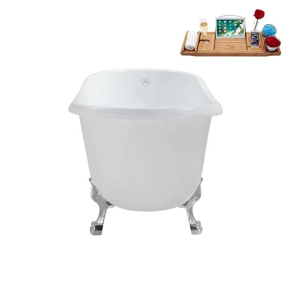 Streamline 29.5 X 63-in Glossy White Acrylic Clawfoot Bathtub And A White Reversible Drain With Tray - Image 4