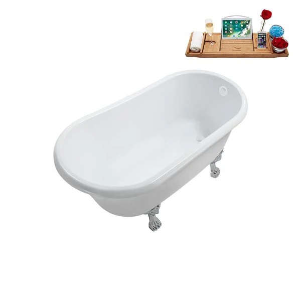 Streamline 29.5 X 63-in Glossy White Acrylic Clawfoot Bathtub And A White Reversible Drain With Tray - Image 5