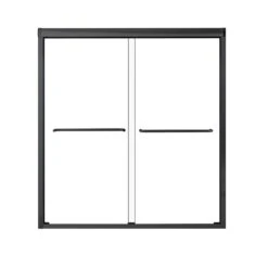 A&E Bath & Shower 75 X 60-in Black Semi-frameless Sliding Shower Door - Frosted Glass