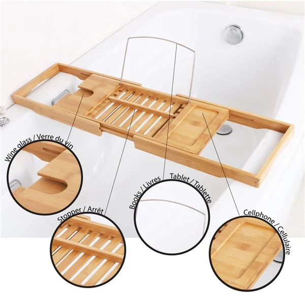 A&E Bath & Shower Adjustable Bamboo Bathtub Caddy - Image 4