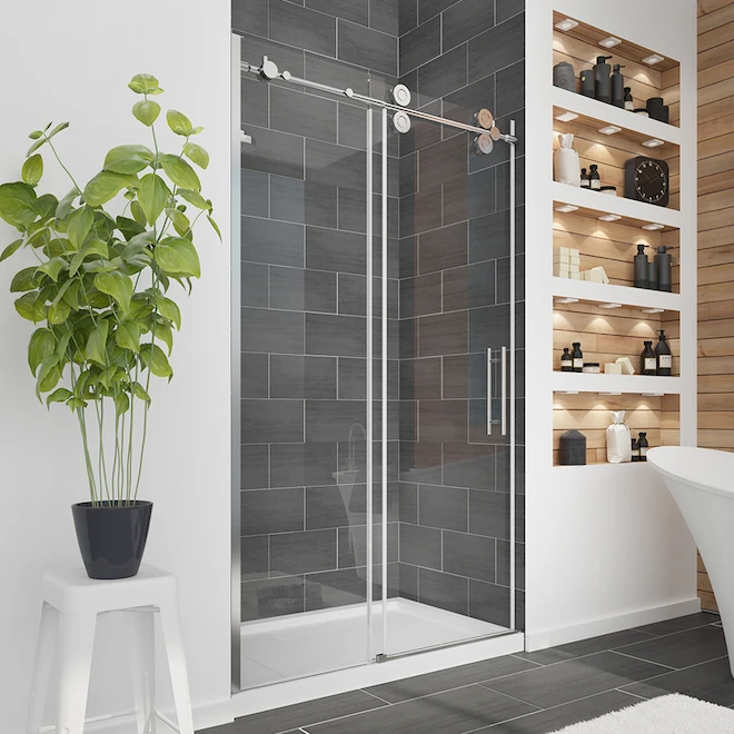 Ove Sydney 48-in Chrome Frameless Sliding Shower Door