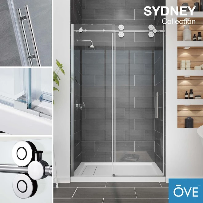 Ove Sydney 48-in Chrome Frameless Sliding Shower Door - Image 3